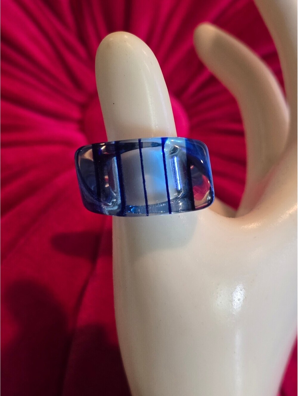 NOS Y2K Blue Color Ring - Acrylic / Lucite Chunky Pink Ring Size 6 VTG